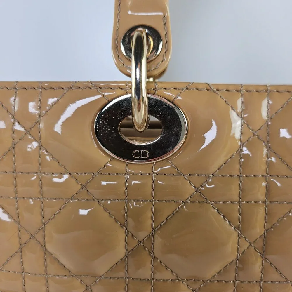 Christian Dior Patent Leather Large Lady Tote Tan - Picture 7 of 12
